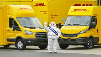11.000 neue Elektro-Zustellfahrzeuge kommen hinzu: Michelin übernimmt für DHL das Reifenmanagement von rund 45.000 Fahrzeugen. Allein 70.000 Reifenwechsel fallen jährlich an.