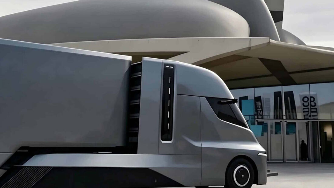 Autonomer Quantron Hyperview Truck mit futuristischem Fahrerhaus und aerodynamischem Aufbau