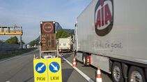 Bilder einer Lkw-Blockabfertigung auf der Inntal-Autobahn A12 in Tirol