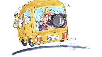 Cartoon, Purwin, Fiese Fotoshow auf der Autobahn