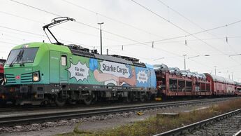 DB Cargo Vectron wirbt für "Starke Cargo." / "Strong Cargo."