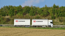 DB Schenker, Gliederzug, Landverkehr, Schenker, Straßentransport, Straße, Seite