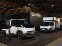 Der koreanische Fahrzeughersteller Kia zeigt auf der Solutrans 2025 in Lyon seinen neuen Kia-Transporter, den Kia PV5 Chassis Cab.