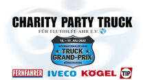 Die Logos der Sponsoren des Charity Party Truck 2022: FERNFAHRER, IVECO, KÖGEL und TIP PEMA