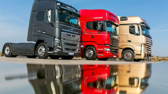 Die stärksten Serien-Lkw, Vergleichstest, Mercedes, Scania, Volvo