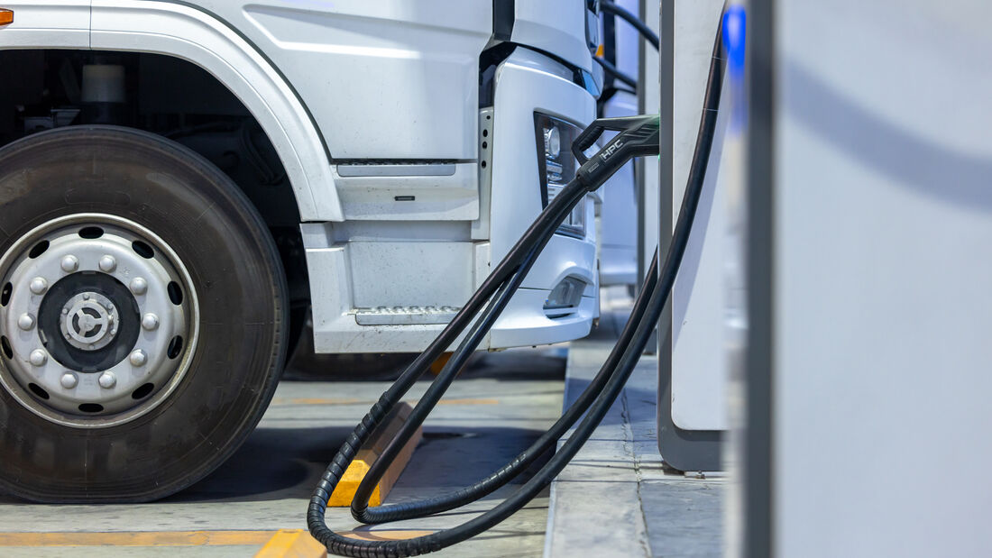 EV charging and semi truck electric vehicle, Electric vehicle semi truck trailer charging station for charge EV battery, Plug for vehicle electric engine, EV charger semi truck trailer station.