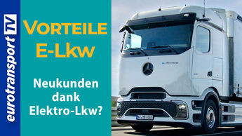 Elektro-Lkw Mercedes-Benz eActros 600 auf der Straße, präsentiert von eurotransportTV – Vorteile und Kundengewinnung im Fokus.