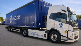 Elektro-Lkw von Volvo Trucks im Einsatz für den französischen Transport- und Logistikkonzern Geodis.