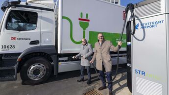Erste Ladestationen für E-Lkw am Flughafen Stuttgart