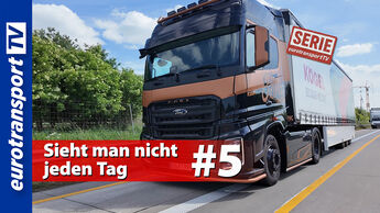 Ford F-MAX Select auf der Autobahn. Zu sehen ist außerdem ein Serien-Label und der Text „Sieht man nicht jeden Tag #5“ Das eurotransportTV-Logo erscheint links am Bildrand.