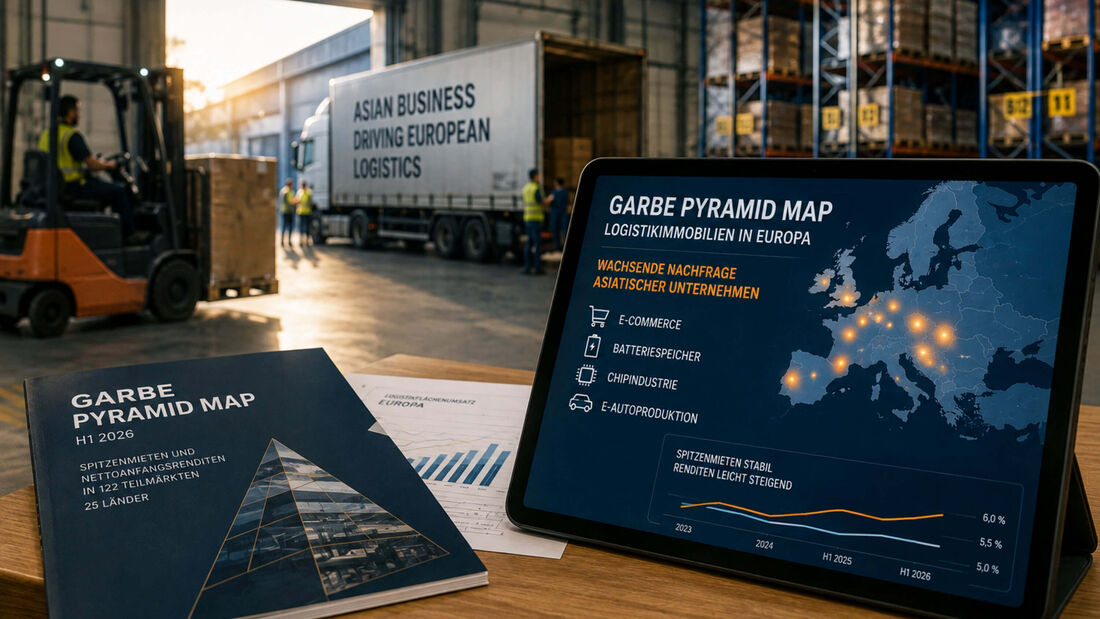 Garbe Pyramid Map zur wachsenden Nachfrage asiatischer Unternehmen nach Logistikimmobilien in Europa.