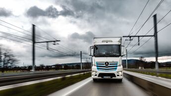 Geplanter Vergleich mit Oberleitungs-Lkw: batterieelektrischer Mercedes-Benz eActros fährt seit Januar auf zukünftiger Oberleitungsstrecke