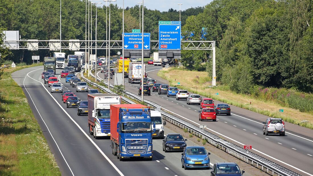 Highway A1 in the Netherlands, seen from Hoevelaken in the direction of Amersfoort
