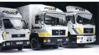 In the mid-1980s the MAN truck programme is made up of three ranges.

DE:

Mitte der achtziger Jahre besteht das MAN-Lastwagenprogramm aus drei Baureihen.

UK:

In the mid-1980s the MAN truck programme is made up of three ranges.

