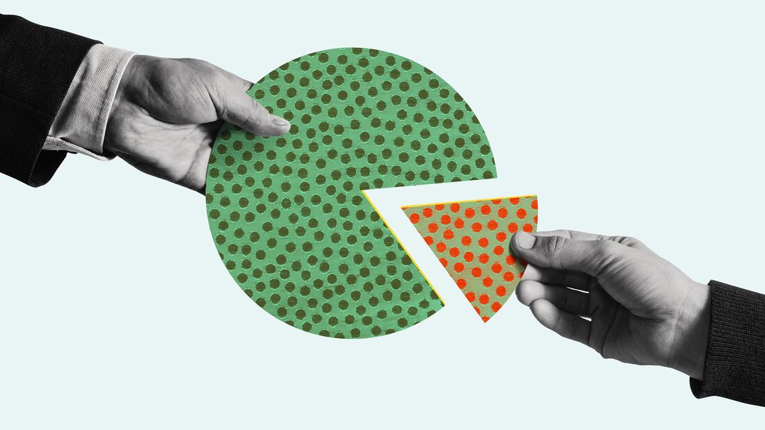 Investments and profit share. Concept. Receiving dividends among investors. Art collage.
