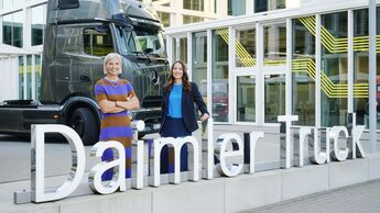 Karin Radström, Vorstandsvorsitzende von Daimler Truck, und CFO Eva Scherer bei der Vorstellung der Halbjahreszahlen 2026