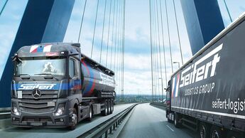 Lkw der Seifert Logistics Group auf der Europabrücke