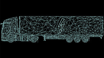 NUR ZUM EINMALIGEN GEBRAUCH.    Truck, electric, elektrisch, Transport, Lkw, Kontept, Vektorgrafik, autonom, Laster, polygone Zeichnung, computergeneriert, Sattelzug