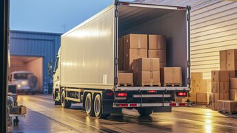 Optimizing Delivery: Boxes Packed and Loaded onto a Large Truck outside the Warehouse, Generative AI