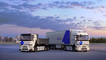 Renault Trucks E-Tech C (links) und E-Tech T mit Batterie-elektrischem Antrieb.