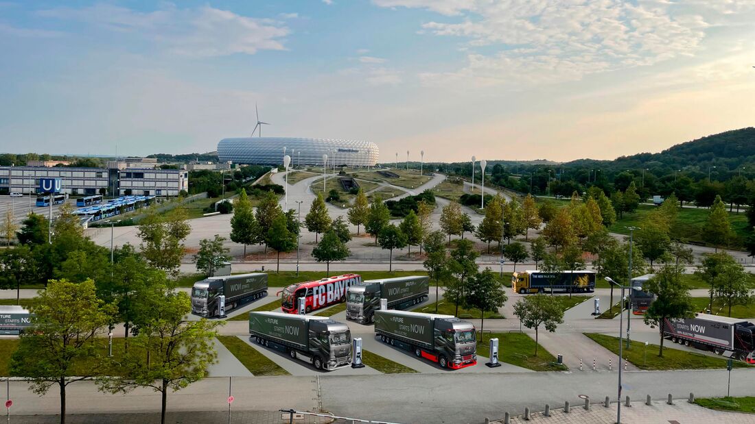 So könnte der Ladepark für Nutzfahrzeuge an der Allianz Arena aussehen.