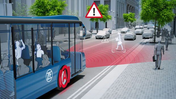 Speziell für den Stadtbus entwickelt: Das neue Notbremsassistenzsystem von ZF.
//
ZF’s pioneering Collision Mitigation System specifically engineered for city bus applications offers active braking to help avoid frontal collisions while simultaneously helping to safeguard bus passengers from the adverse impact of emergency braking.