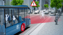 Speziell für den Stadtbus entwickelt: Das neue Notbremsassistenzsystem von ZF.
//
ZF’s pioneering Collision Mitigation System specifically engineered for city bus applications offers active braking to help avoid frontal collisions while simultaneously helping to safeguard bus passengers from the adverse impact of emergency braking.