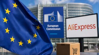 Symbolbild eines Online-Marktplatzes mit Paketen und digitalen Sicherheitssymbolen. Die EU verhängt gegen AliExpress eine Rekordstrafe wegen Verstößen gegen den Digital Services Act.