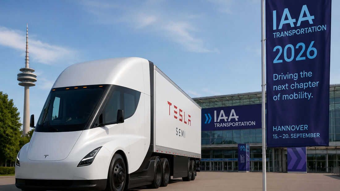 Tesla Semi vor der IAA Transportation 2026 in Hannover. Tesla will auf der Nutzfahrzeugmesse Details zum europäischen Marktstart des Elektro-Lkw bekanntgeben.