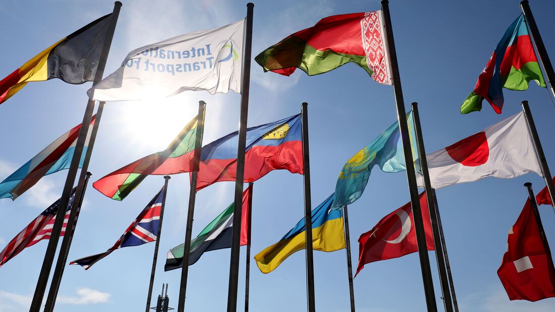 The ITF and member country flags blowing in wind