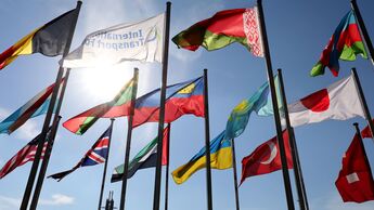 The ITF and member country flags blowing in wind