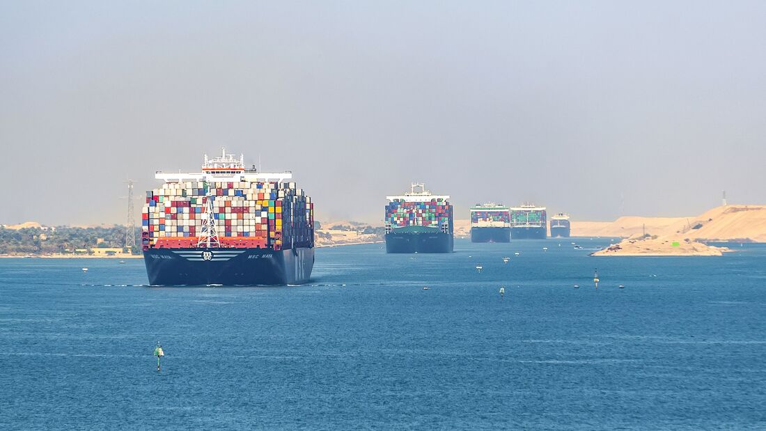 Traffic on the Suez Canal in Egypt