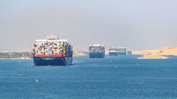Traffic on the Suez Canal in Egypt