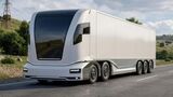 Visualisierung des geplanten autonomen Elektro-Lkw von Voltempo ohne Fahrerhaus. Das fünfachsige Fahrzeug soll 15,6 Meter lang sein.