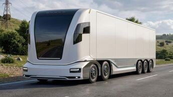 Visualisierung des geplanten autonomen Elektro-Lkw von Voltempo ohne Fahrerhaus. Das fünfachsige Fahrzeug soll 15,6 Meter lang sein.