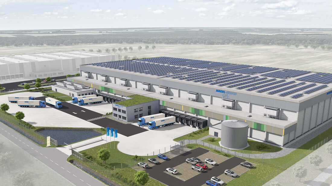 Visualisierung des neuen Multi-Temp-Logistikzentrums der Nagel-Group in Groß Munzel bei Hannover mit 44.000 Palettenstellplätzen.