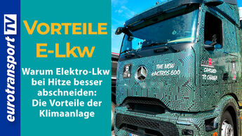 Vorteile von Elektro-Lkw: Ein Mercedes-Benz eActros 600 am Rasthof, beleuchtet die Vorteile der Klimaanlage bei Hitze.