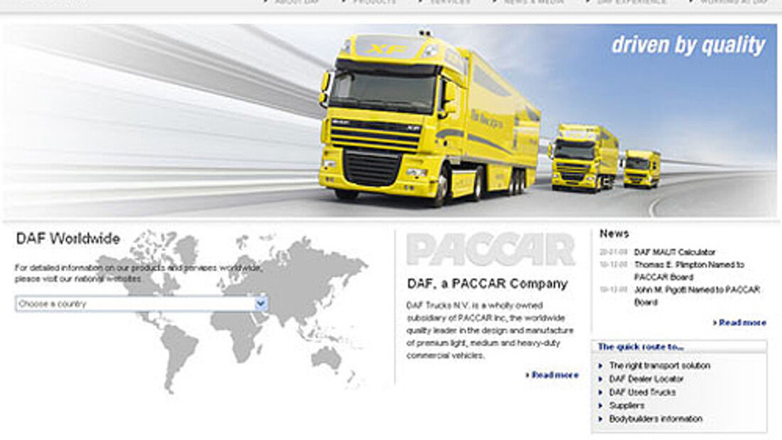 DAF verbessert Internetseite www.daf.com weiter. Neues look and feel, verbessertes Layout.