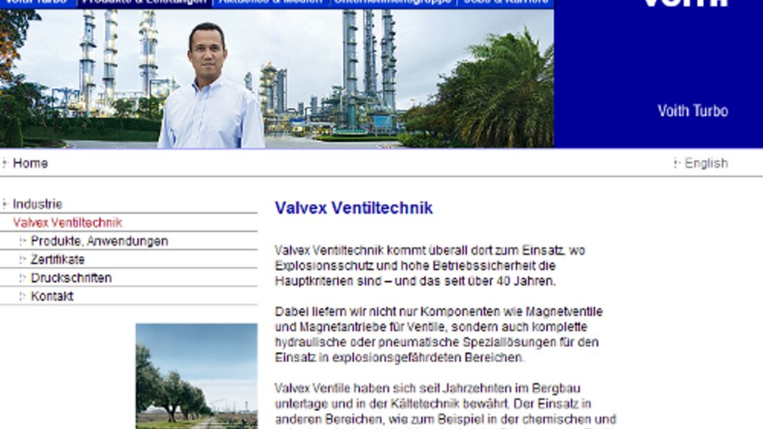 Neuer Internetauftritt der Voith Turbo Valvex-Ventiltechnik