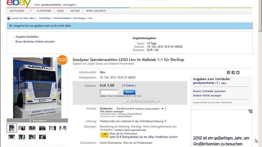Goodyear versteigert Lego-Lkw