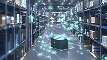 smart warehouse management system, featuring interconnected IoT devices that enable a seamless flow of information and facilitate predictive maintenance, generative ai