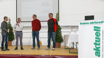 trans aktuell läuft, 11. Auflage, bei Ansorge Logistik, Diskussionsrunde, Matthias Rathmann, Manfred Kuchlmayr, Peter Lüttjohann und Wolfgang Thoma (v.l.)